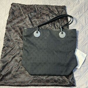 Gucci Handbag Black Canvas Bucket Bag